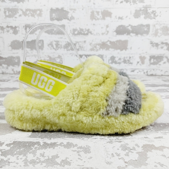 Ugg Fluff Yeah Striped Yellow Grey Wool Slingback Slippers V50 - Picture 5 of 12